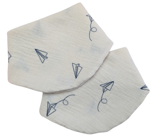 Navy Embroidered Paper Planes Bib