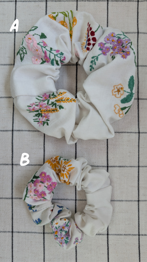 Vintage Embroidered Scrunchie - Fiona