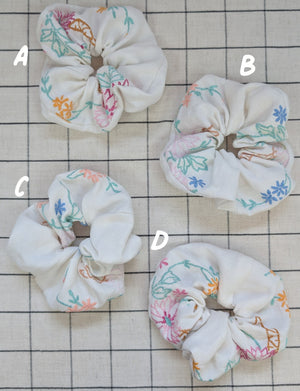 Vintage Embroidered Scrunchie - Lucy