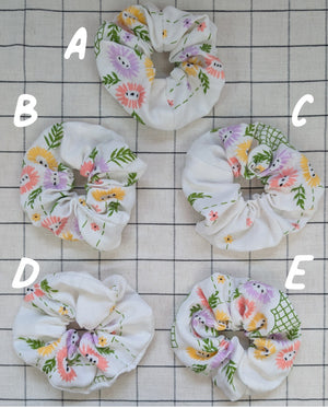 Vintage Embroidered Scrunchie - Luna