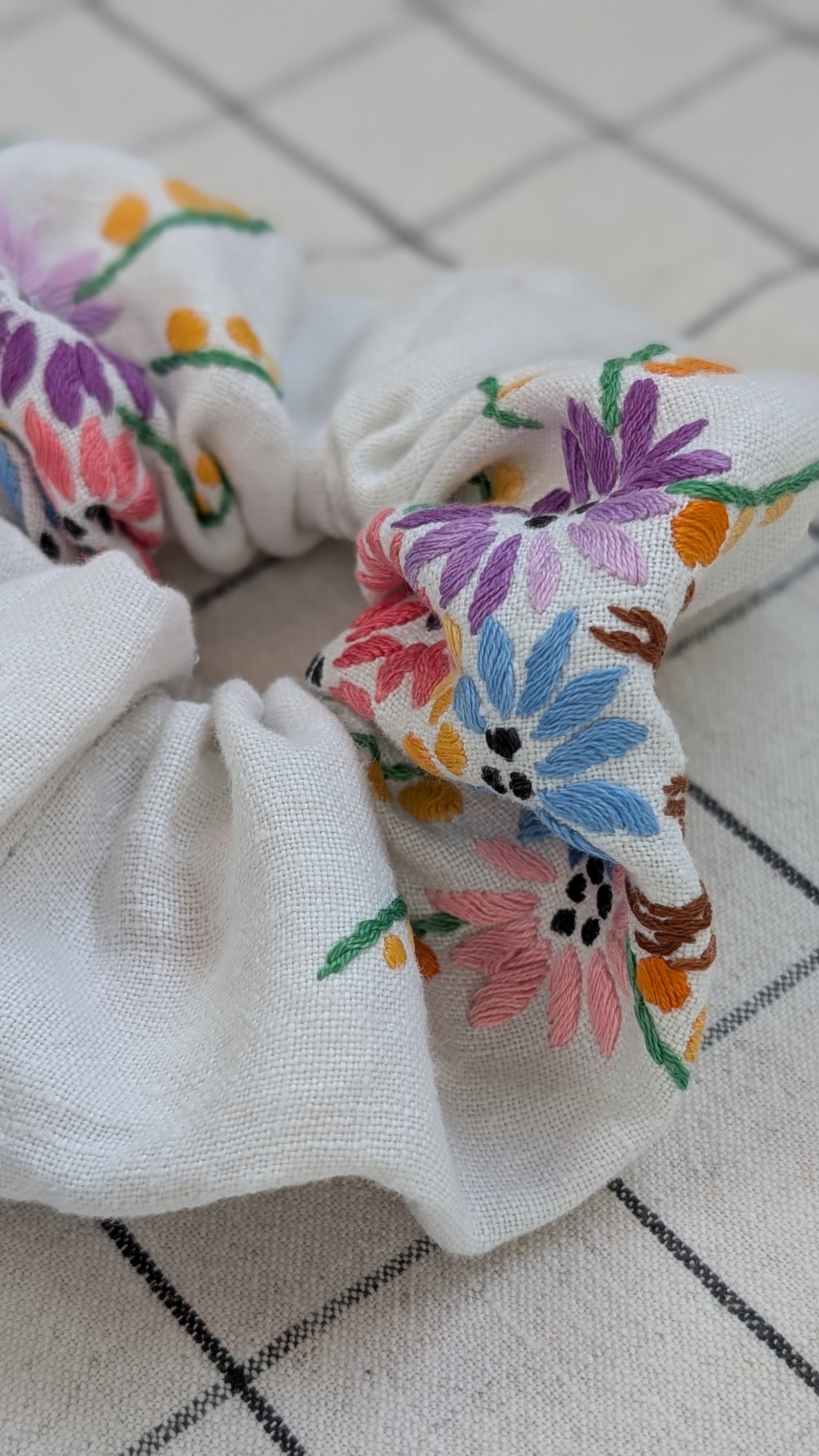 Vintage Embroidered Scrunchie - Ava