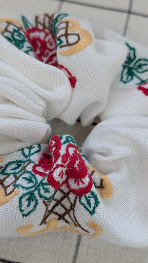 Vintage Embroidered Scrunchie - Bonnie