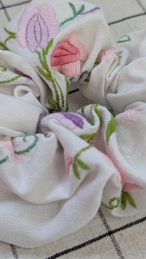 Vintage Embroidered Scrunchie - Clara