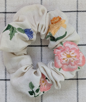 Vintage Embroidered Scrunchie - Chloe