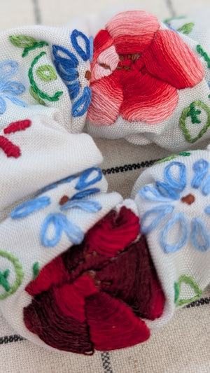 Vintage Embroidered Scrunchie - Josie