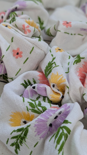 Vintage Embroidered Scrunchie - Luna