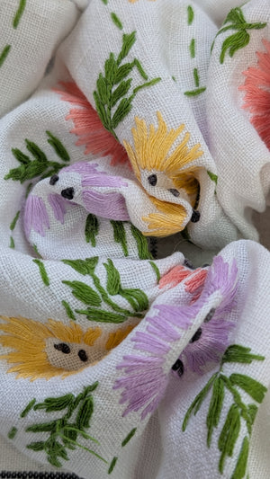 Vintage Embroidered Scrunchie - Luna