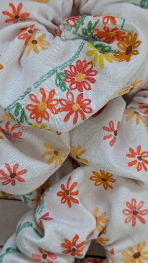 Vintage Embroidered Scrunchie - Florence