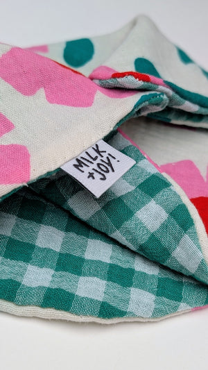 Pink Flower Pop / Bright Green Gingham Bib