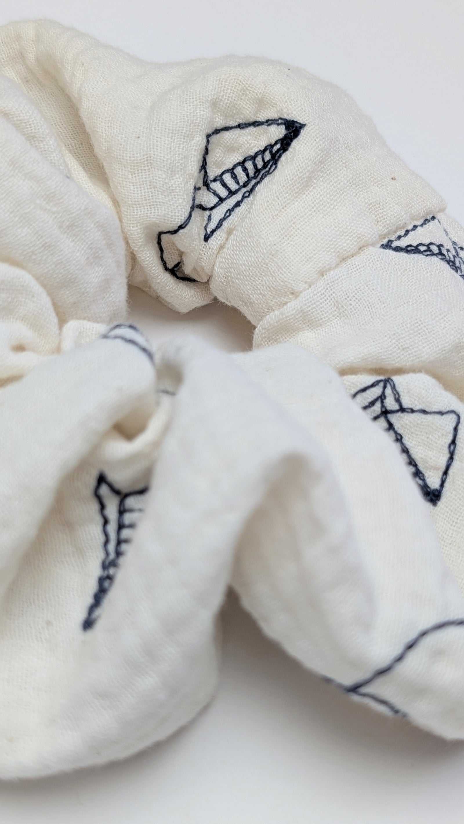 Navy Embroidered Paper Planes Scrunchies
